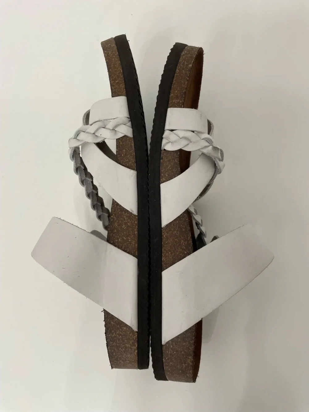 White Mountain Hazy Leather White Braided Slide Cork Sandals, womens size 9